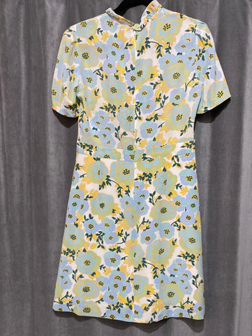 Sandro Floral High Neck short Sleeve Silk Dress