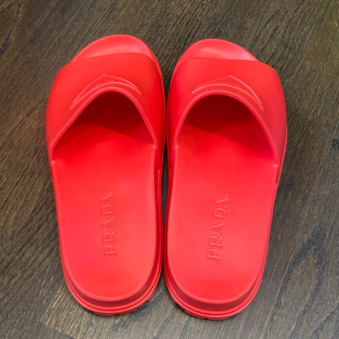 Prada Red Rubber Soft Logo Slides