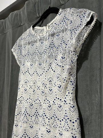 Parker WhiteLace Cap Sleeve Dress with Medium Blue