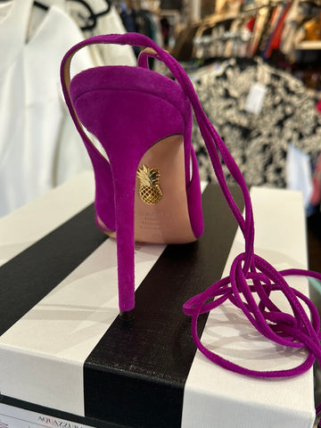 Aquazzura Exotic Orchid Mesh/Suede Pointed Toe Ankle Strap Heel