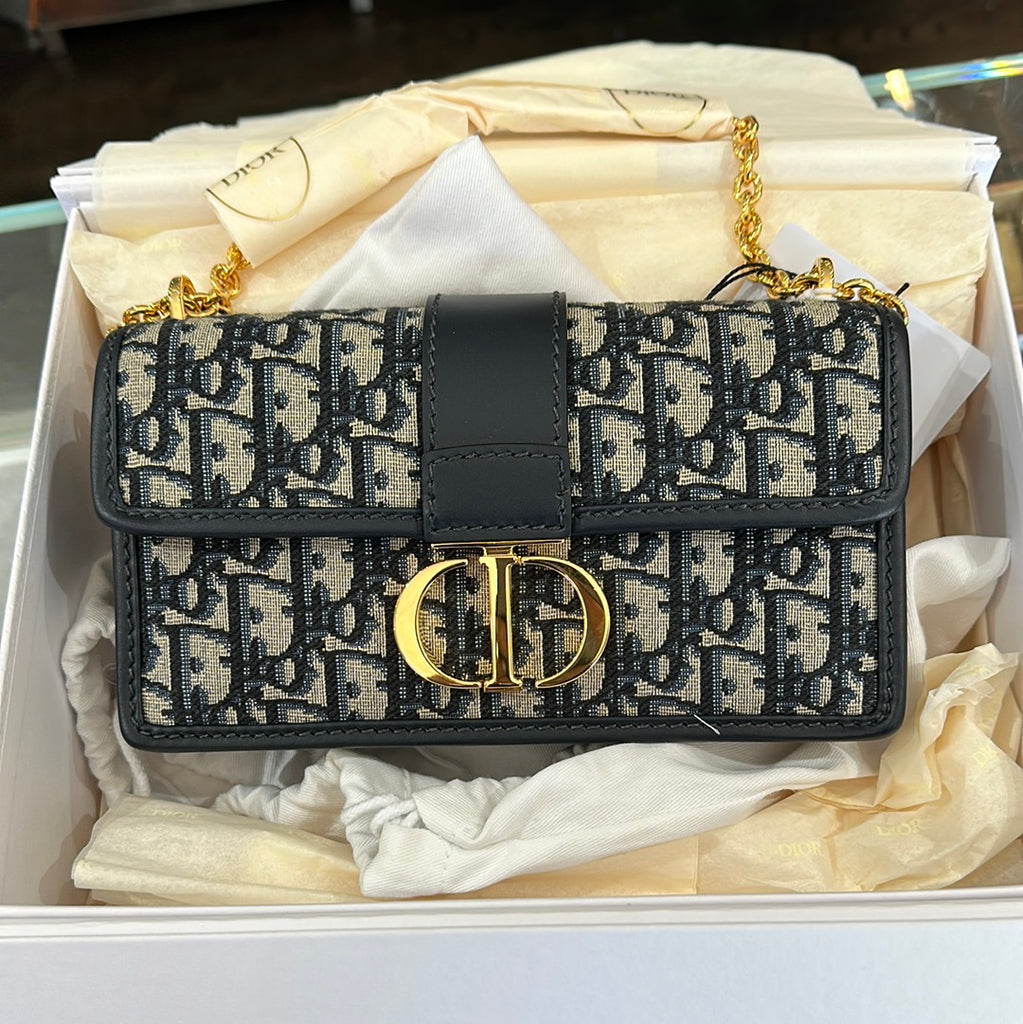 CHRISTIAN DIOR Oblique 30 Montaigne Chain Flap Bag Blue 1223575