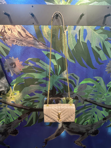 Saint Laurent Small Caviar Tri Quilt Envelope Bag in Tan