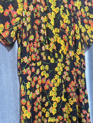 WHISTLES Short Sleeve Black Maxi Dress with Orange and Red Flowers