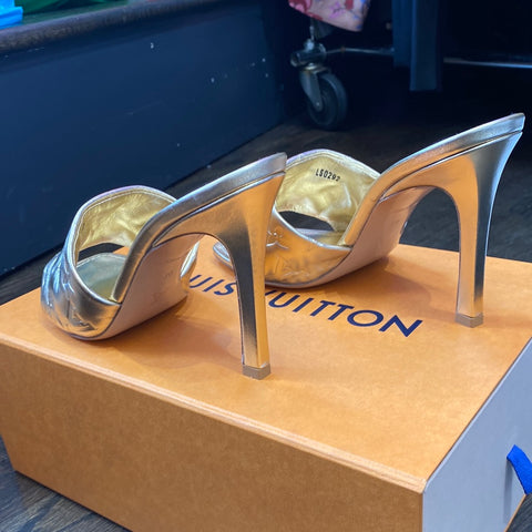 Louis Vuitton Gold Metallic Embossed Revival Mule