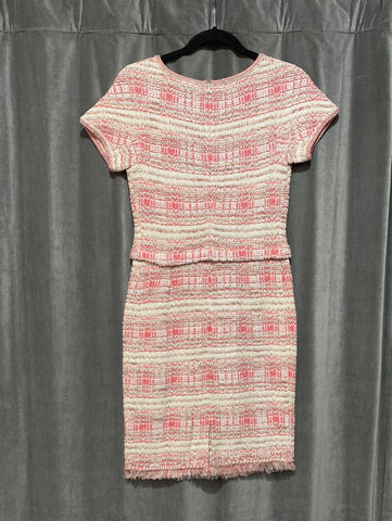 St. John Coral, Cream and Beige Short Sleeve Stretch Knit Dress
