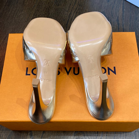 Louis Vuitton Gold Metallic Embossed Revival Mule