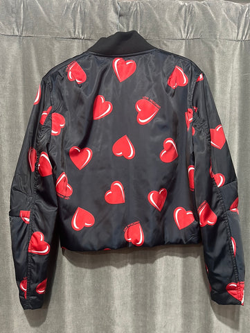 LOVE MOSCHINO Black Bomber Zip Jacket with Red Hearts