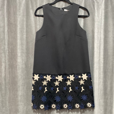 & Other Stories Black Satin Like Sleeveless Dress with Blue and White Cutout Stitched Stars