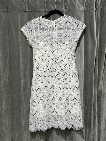 Parker WhiteLace Cap Sleeve Dress with Medium Blue