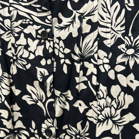 Rickie Freeman Teri Jon Black and Tan Hawaiin Print Collared Button Down Dress