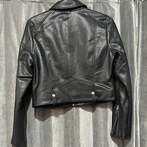 BLANKNYC Black Faux Leather Moto Jacket with Silver Hardware
