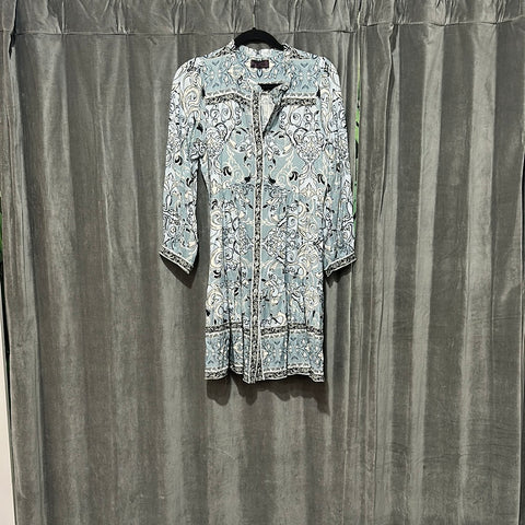 Hale Bob Light Blue Paisley Print Button Down Dress