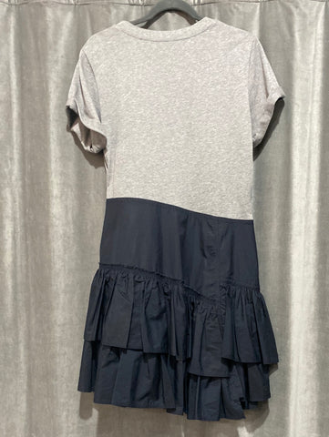 Phillip Lim Grey Cotton 'FLAMENCO' T Shirt Dress with Navy Ruffle Flare Bottom