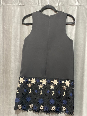 & Other Stories Black Satin Like Sleeveless Dress with Blue and White Cutout Stitched Stars