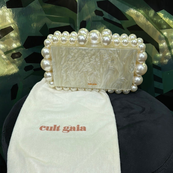 Cult Gaia Ivory Eos Clutch with Pearl Trim