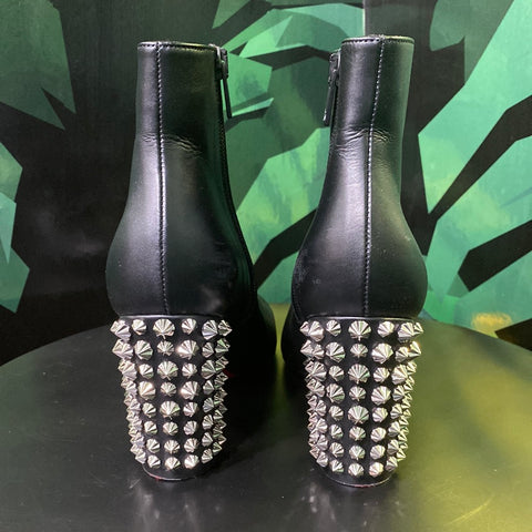 Christian Louboutin Black Side Zip Silver Studded Booties