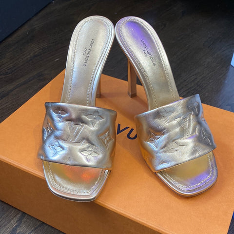 Louis Vuitton Gold Metallic Embossed Revival Mule