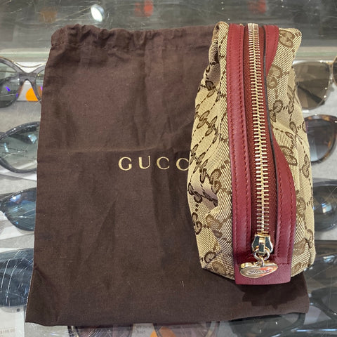 Gucci GG Canvas Heart Zipper Red Leather Top Pouch