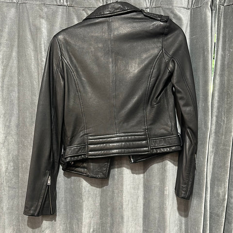 IRO Black Leather Collared Moto Jacket