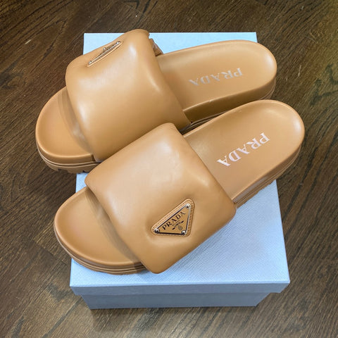 Prada Leather Caramel Puff Slide