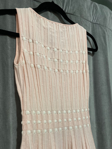 Antonino Valenti Pale Pink and white Smocked Stretch Knit Sleeveless Dress