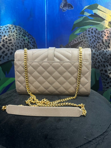 Saint Laurent Small Caviar Tri Quilt Envelope Bag in Tan