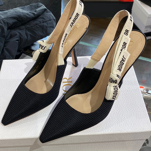 Christian Dior Black Fabric and Ribbon J'Adior Slingback
