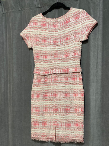 St. John Coral, Cream and Beige Short Sleeve Stretch Knit Dress