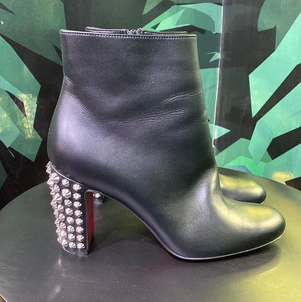 Christian Louboutin Black Side Zip Silver Studded Booties