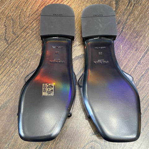 Prada Black Patent Leather Ciabatta Clear Flat Sandals