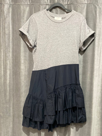 Phillip Lim Grey Cotton 'FLAMENCO' T Shirt Dress with Navy Ruffle Flare Bottom