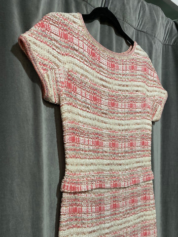 St. John Coral, Cream and Beige Short Sleeve Stretch Knit Dress