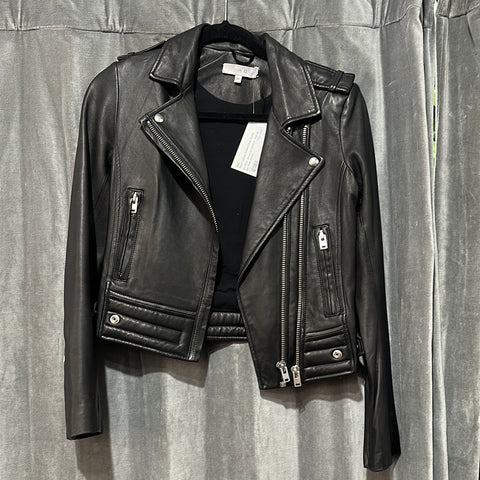 IRO Black Leather Collared Moto Jacket
