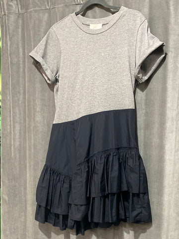 Phillip Lim Grey Cotton 'FLAMENCO' T Shirt Dress with Navy Ruffle Flare Bottom