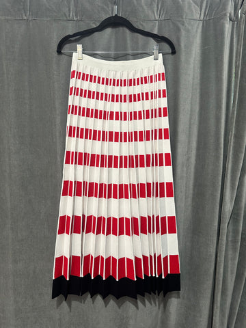 FENDI Black, White and Red Knit Pleated Maxi Skirt