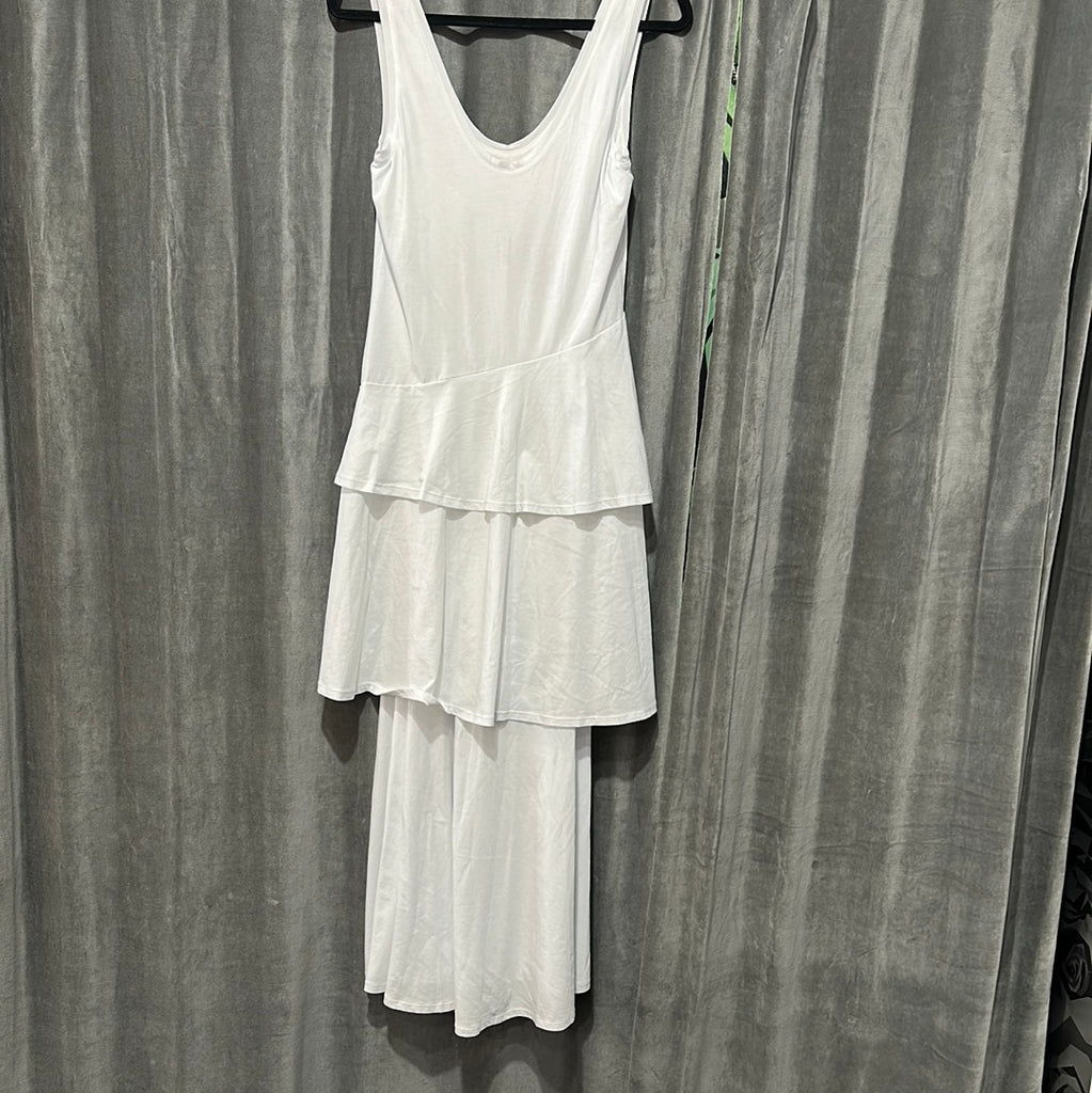 Rebecca Taylor White Sleeveless Asymmetrical Ruffle Maxi Dress