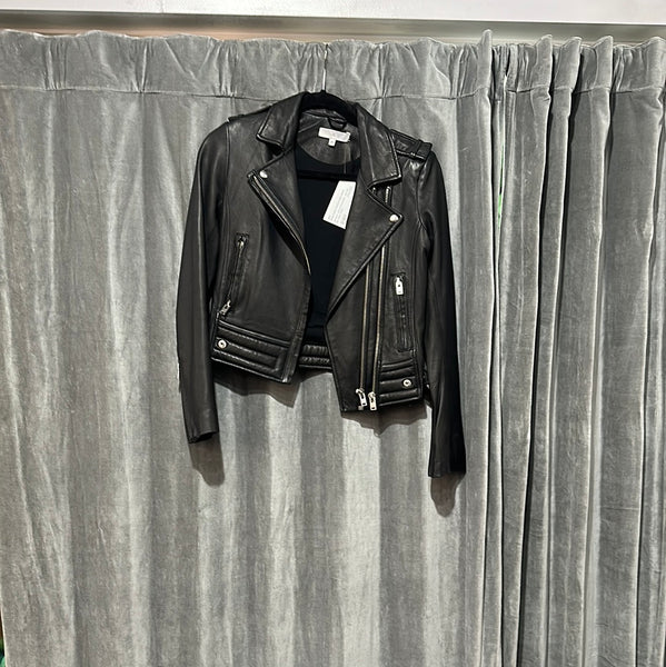 IRO Black Leather Collared Moto Jacket