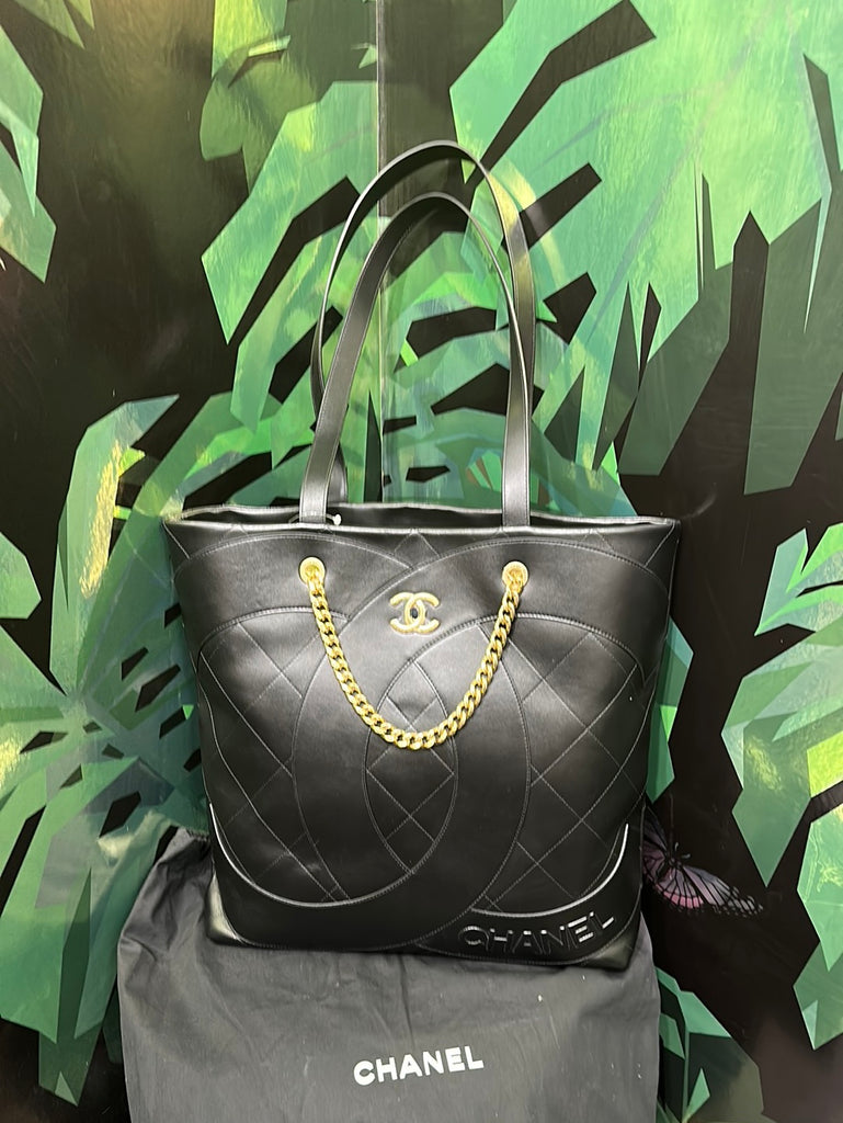 Chanel Black Leather Large Shopping Bag with Gold Chain