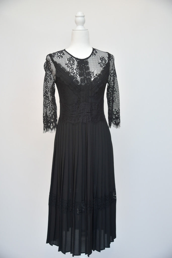 Zara Black Lace Pleated Midi Dress