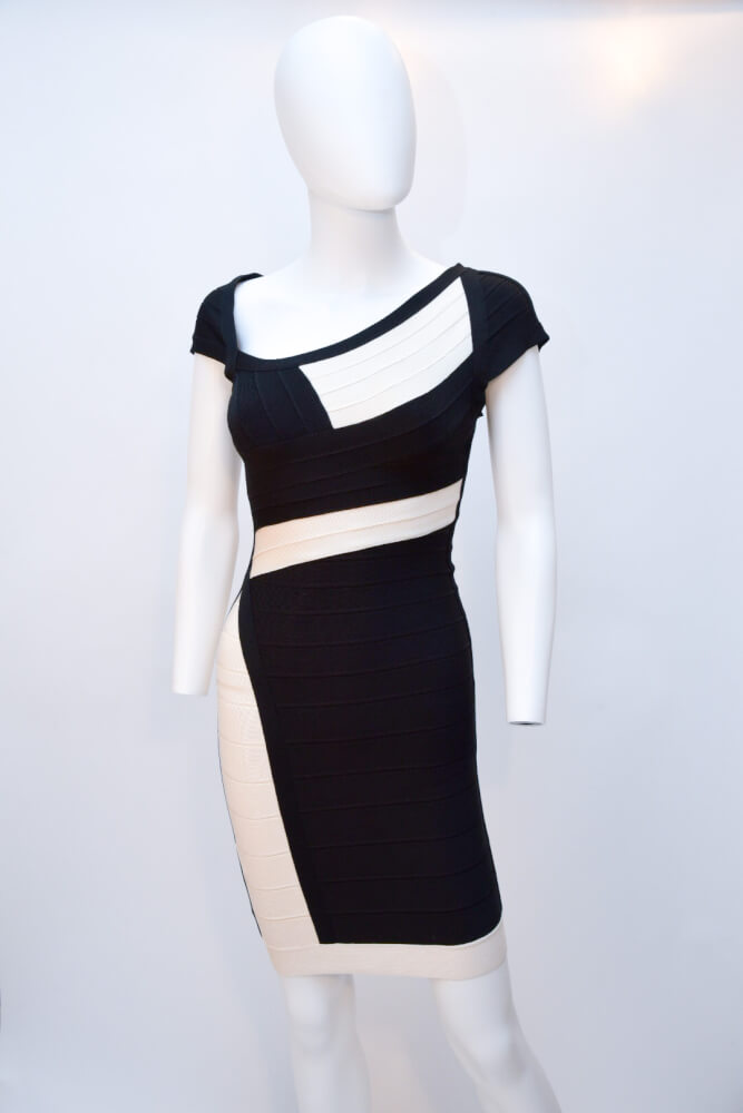 Herve Leger Black and White Cap Short Sleeve Bandage Dress The Hangout Herve Leger Black and White Cap Short Sleeve Bandage Dress The Hangout