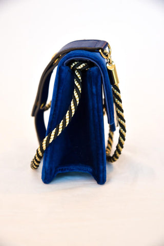 Gucci Broadway Velvet Shoulder Bag with Jeweled G (Blue)