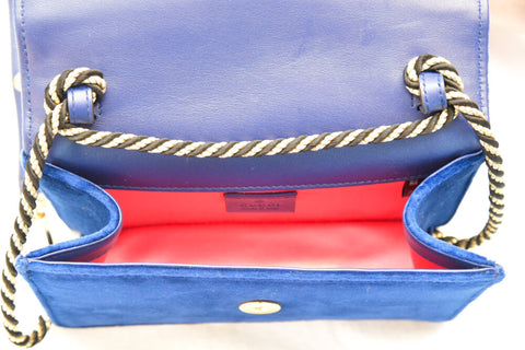 Gucci Broadway Velvet Shoulder Bag with Jeweled G (Blue)
