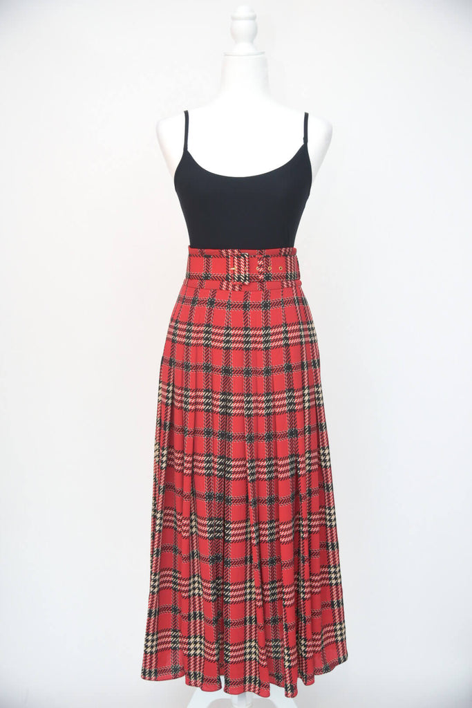 Emilia Wickstead Ankle Length Red Plaid Pleated Skirt