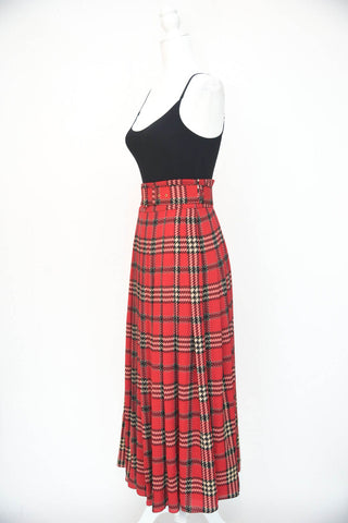 Emilia Wickstead Ankle Length Red Plaid Pleated Skirt