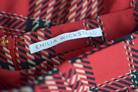 Emilia Wickstead Ankle Length Red Plaid Pleated Skirt