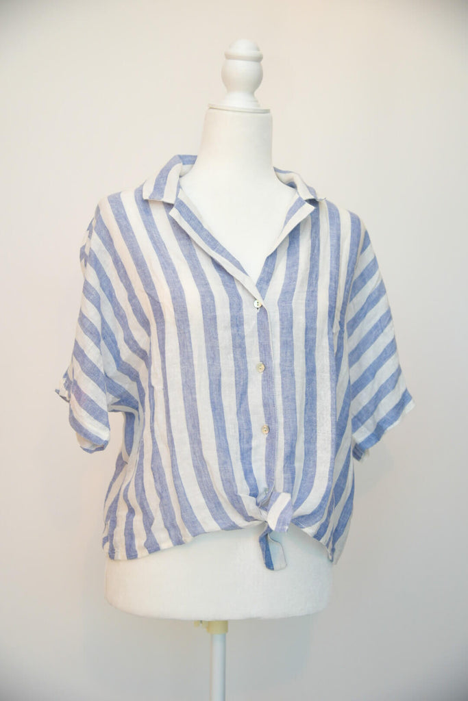 Rails Cropped Striped Short Sleeve Button Down