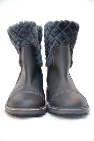 Chanel Grey Leather Boot with Fur Quilted Fur Trim