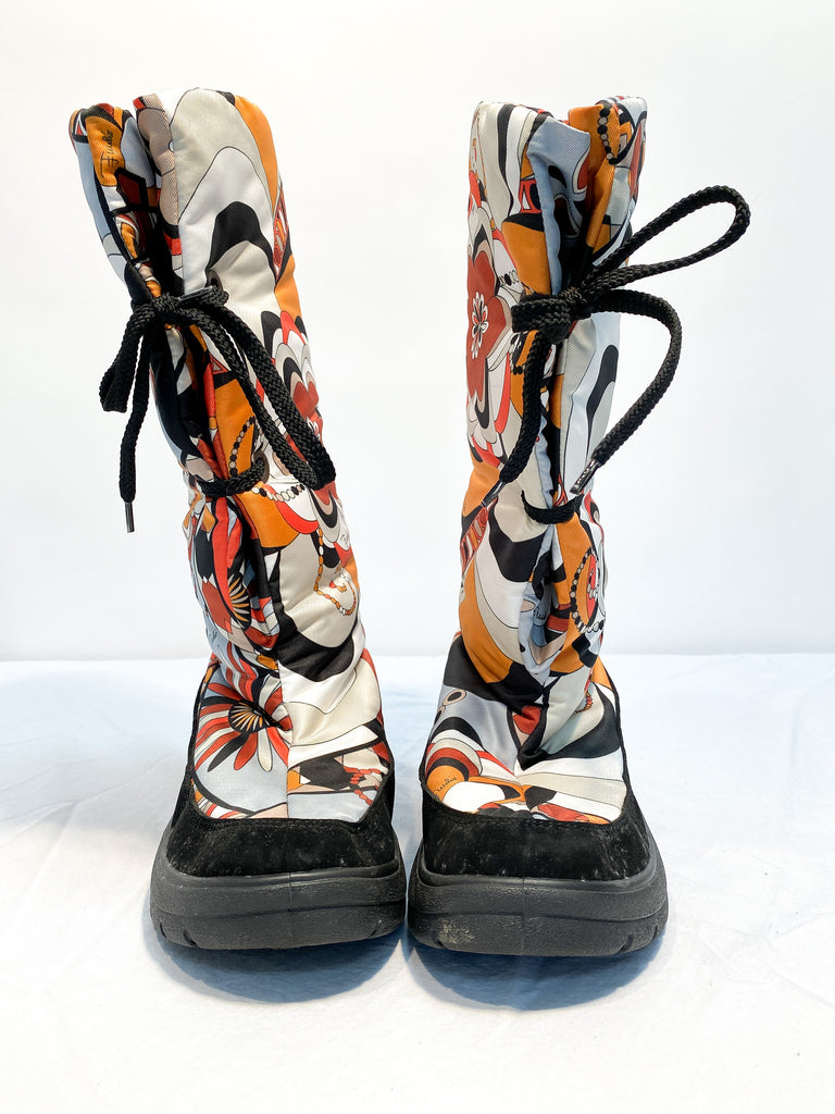 Emilio Pucci Printed Snow Boot with Lace Closure Black Leather Sole