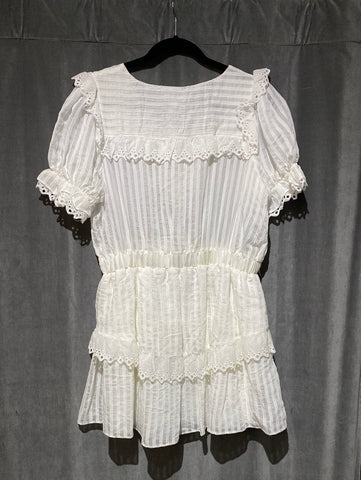 Moon River White Short Sleeve Eyelet Ruffle Dress.