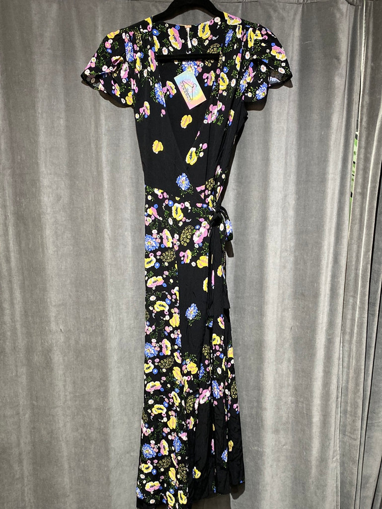 Free People Black Floral Short Sleeve Wrap Maxi Dress – The Hangout